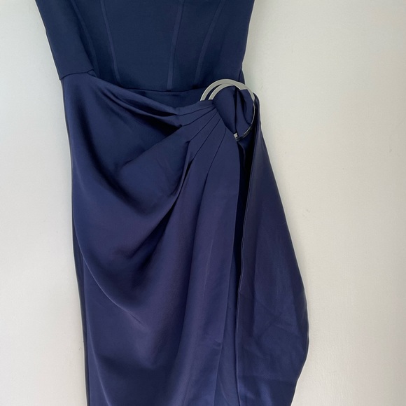 SIMKHAI Navy Blue Crepe Satin Combo Bustier Wrap Dress Size 0 - Picture 5 of 11